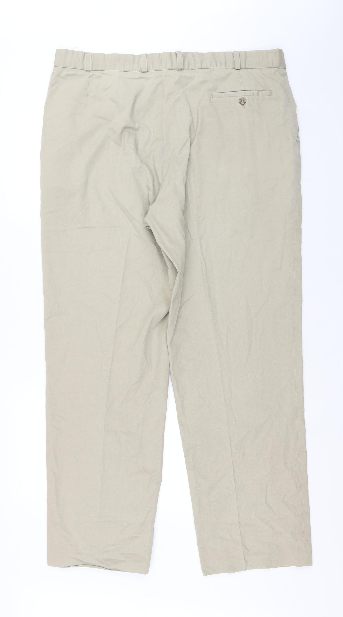 Marks and Spencer Womens Beige Cotton Chino Trousers Size 40 in L31 in Regular Hook & Loop