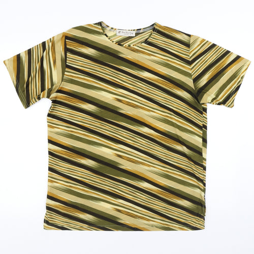 Dian Dian Tong Womens Multicoloured Striped Polyester Basic T-Shirt Size M Round Neck