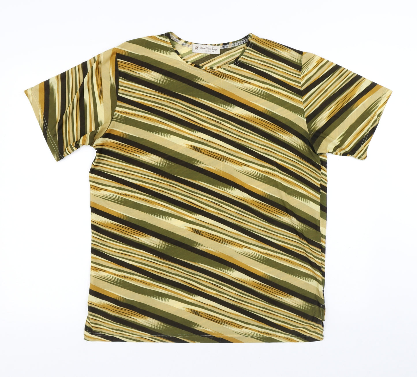 Dian Dian Tong Womens Multicoloured Striped Polyester Basic T-Shirt Size M Round Neck