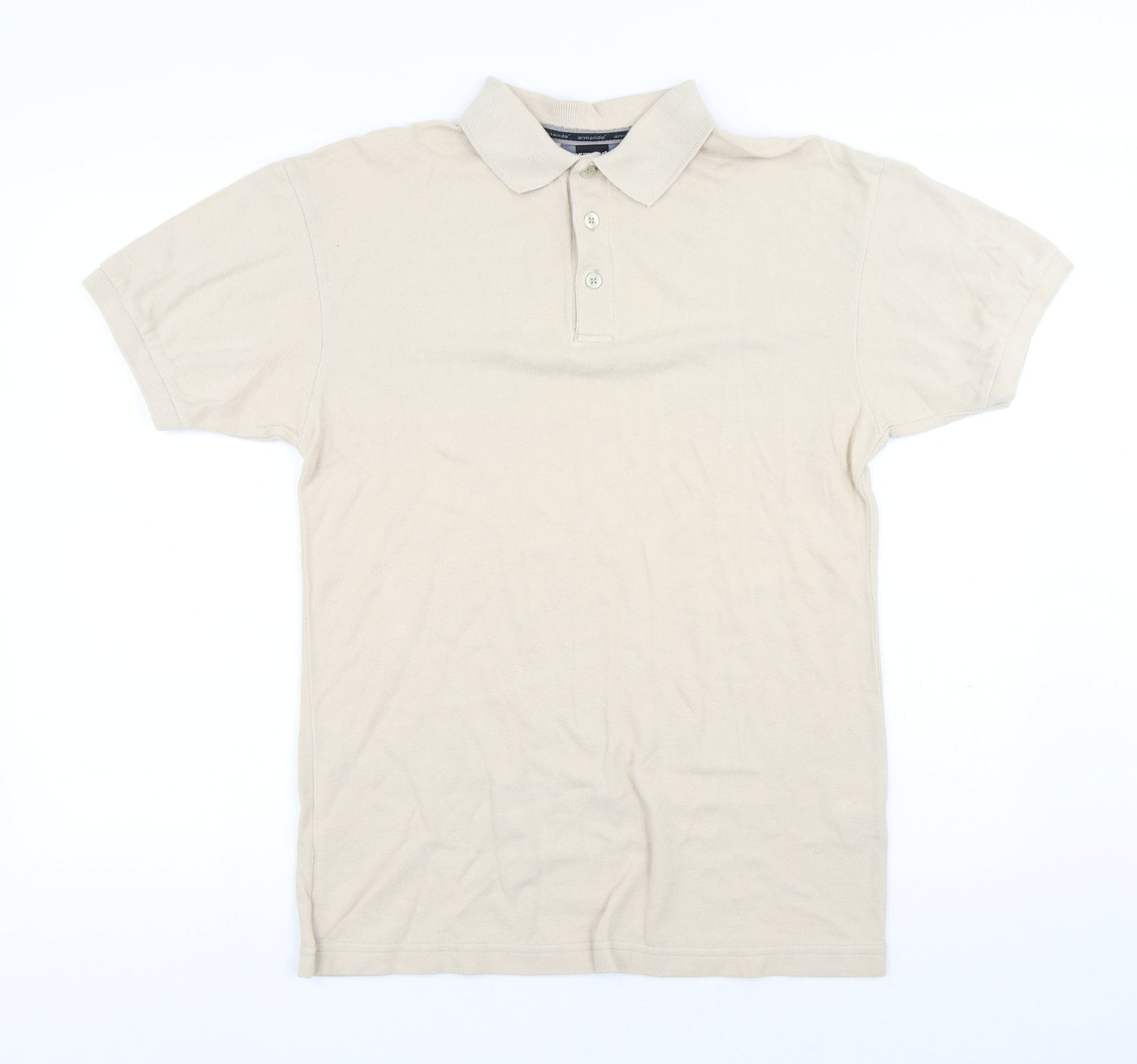 Armando Mens Beige Cotton Polo Size S Collared Button