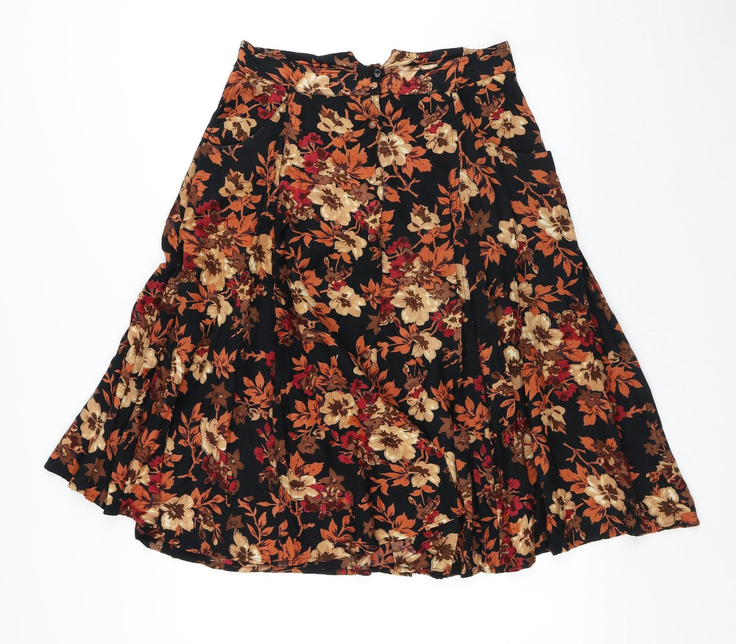 Preworn Womens Multicoloured Floral Polyester A-Line Skirt Size 14 Button - Flowers