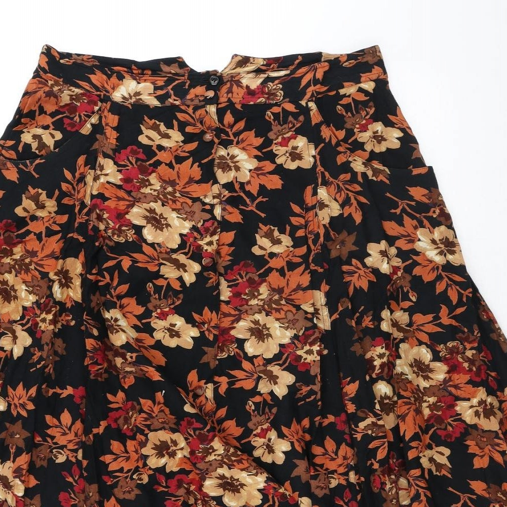 Preworn Womens Multicoloured Floral Polyester A-Line Skirt Size 14 Button - Flowers