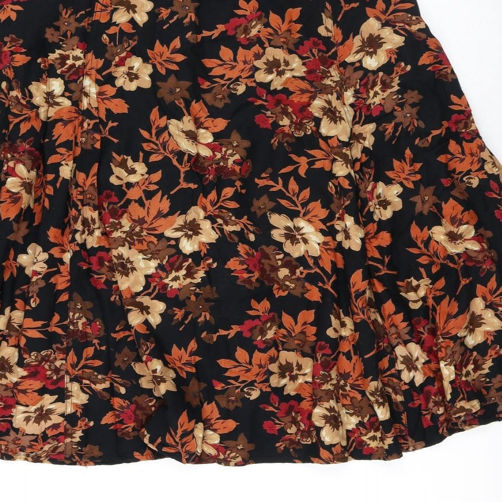 Preworn Womens Multicoloured Floral Polyester A-Line Skirt Size 14 Button - Flowers