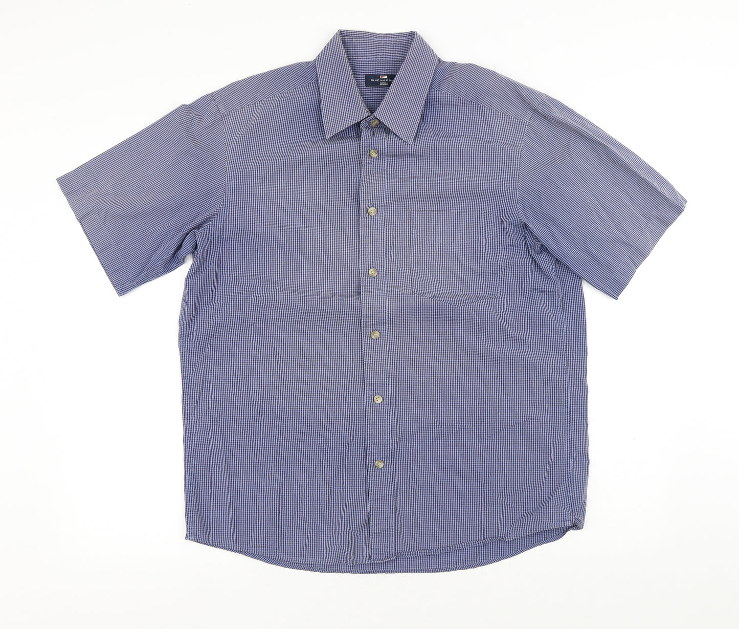 Blue Harbour Mens Blue Check Cotton Button-Up Size M Collared Button