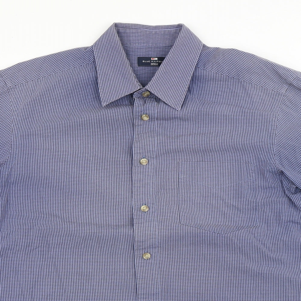 Blue Harbour Mens Blue Check Cotton Button-Up Size M Collared Button