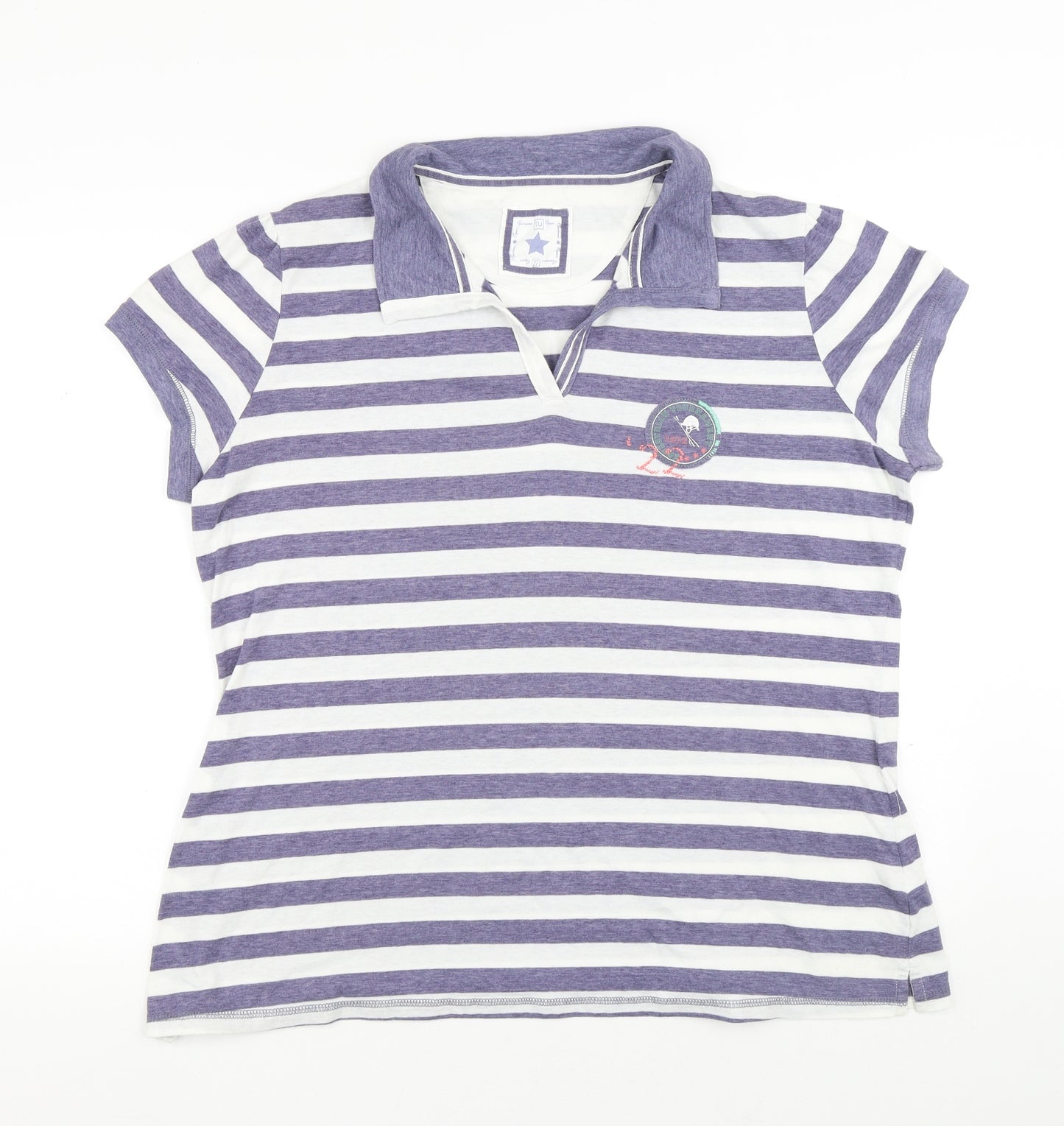 TU Womens Blue Striped Cotton Basic Polo Size 22 Collared