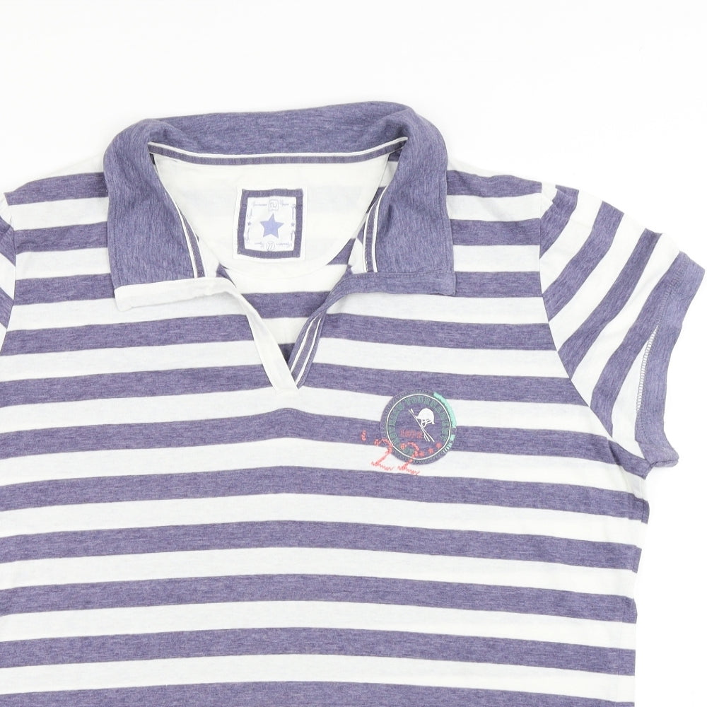 TU Womens Blue Striped Cotton Basic Polo Size 22 Collared
