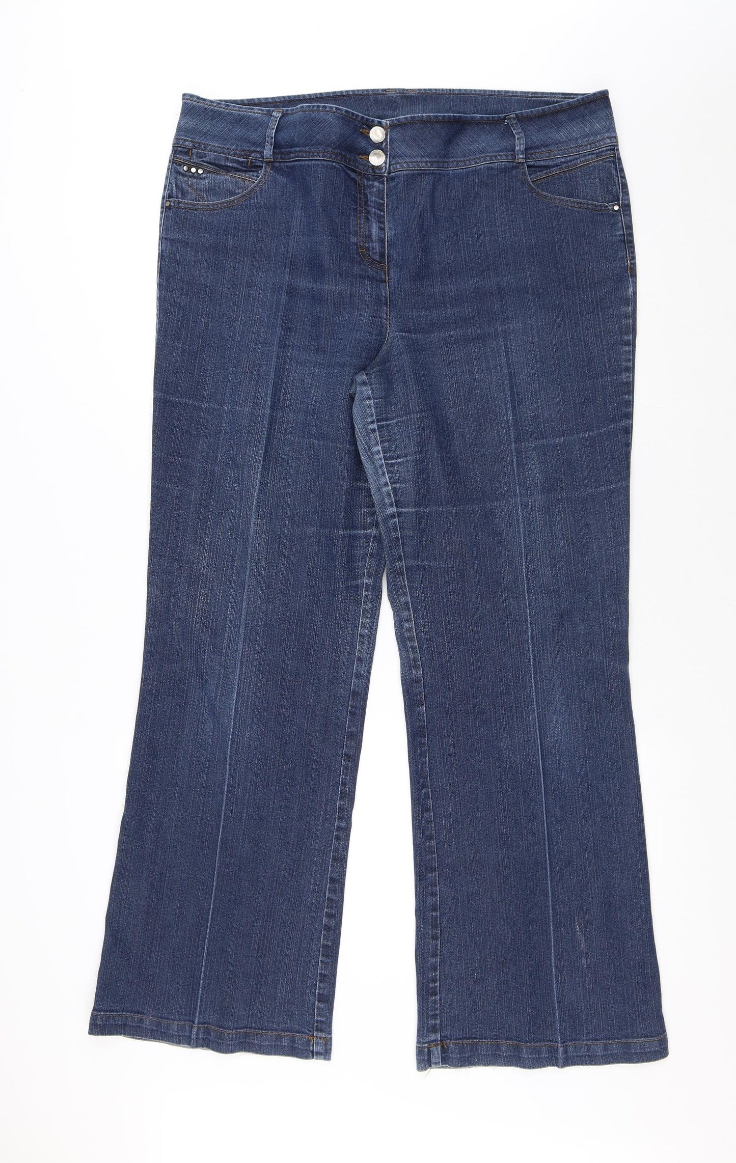 Wallis Womens Blue Cotton Flared Jeans Size 20 L31 in Regular Button