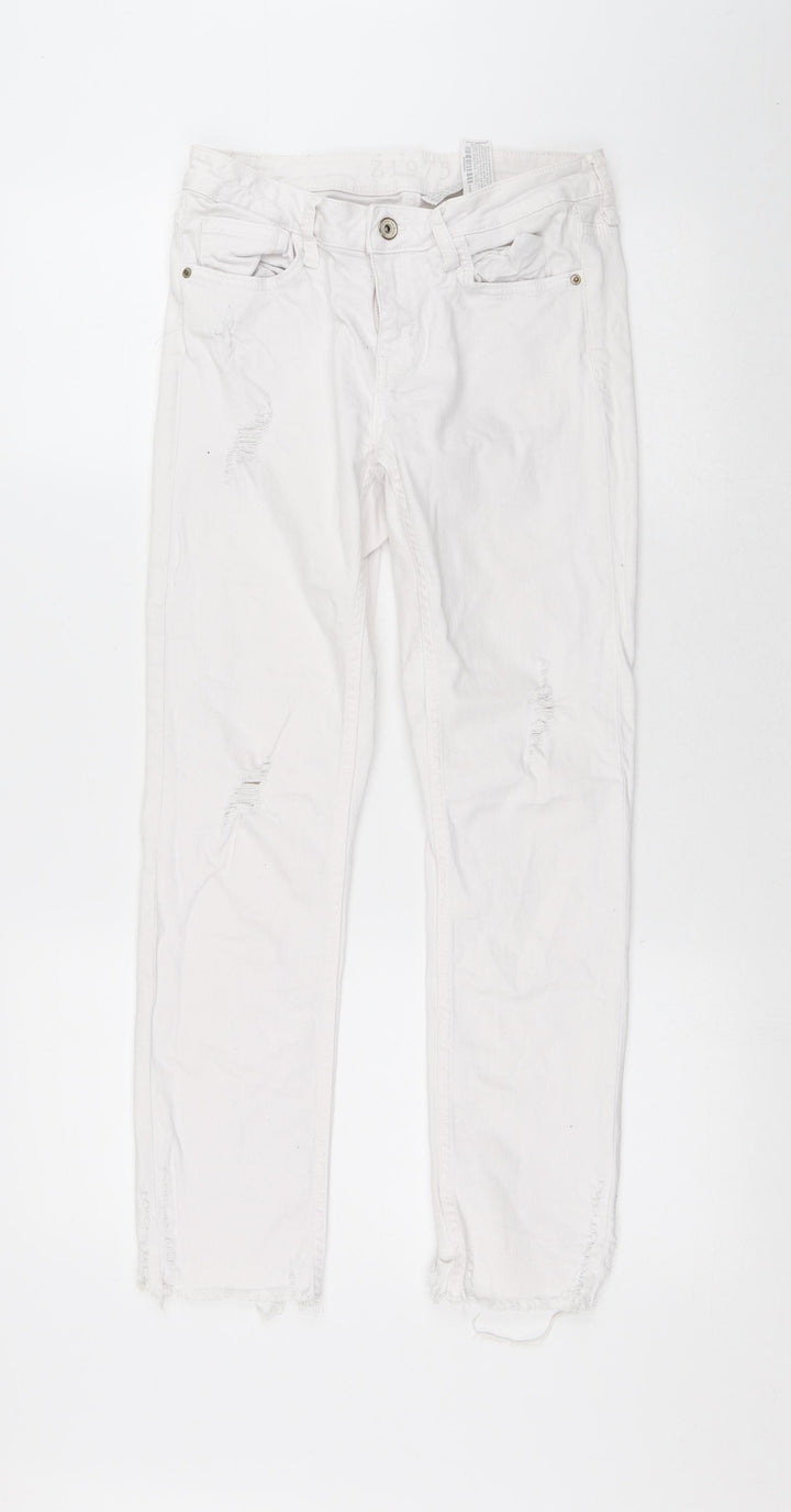 Zara Womens White Cotton Skinny Jeans Size 8 L26 in Regular Button