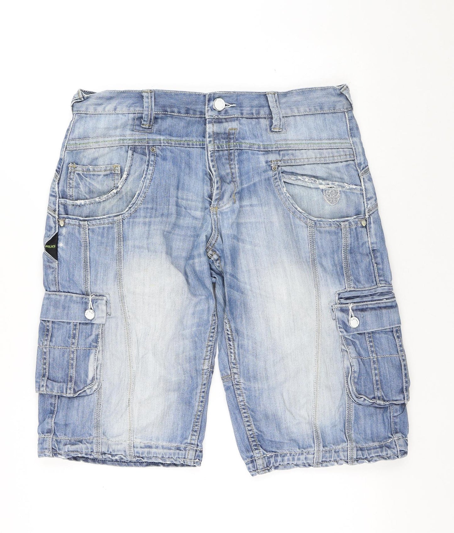 883 Police Mens Blue Cotton Cargo Shorts Size 34 in L14 in Regular Button