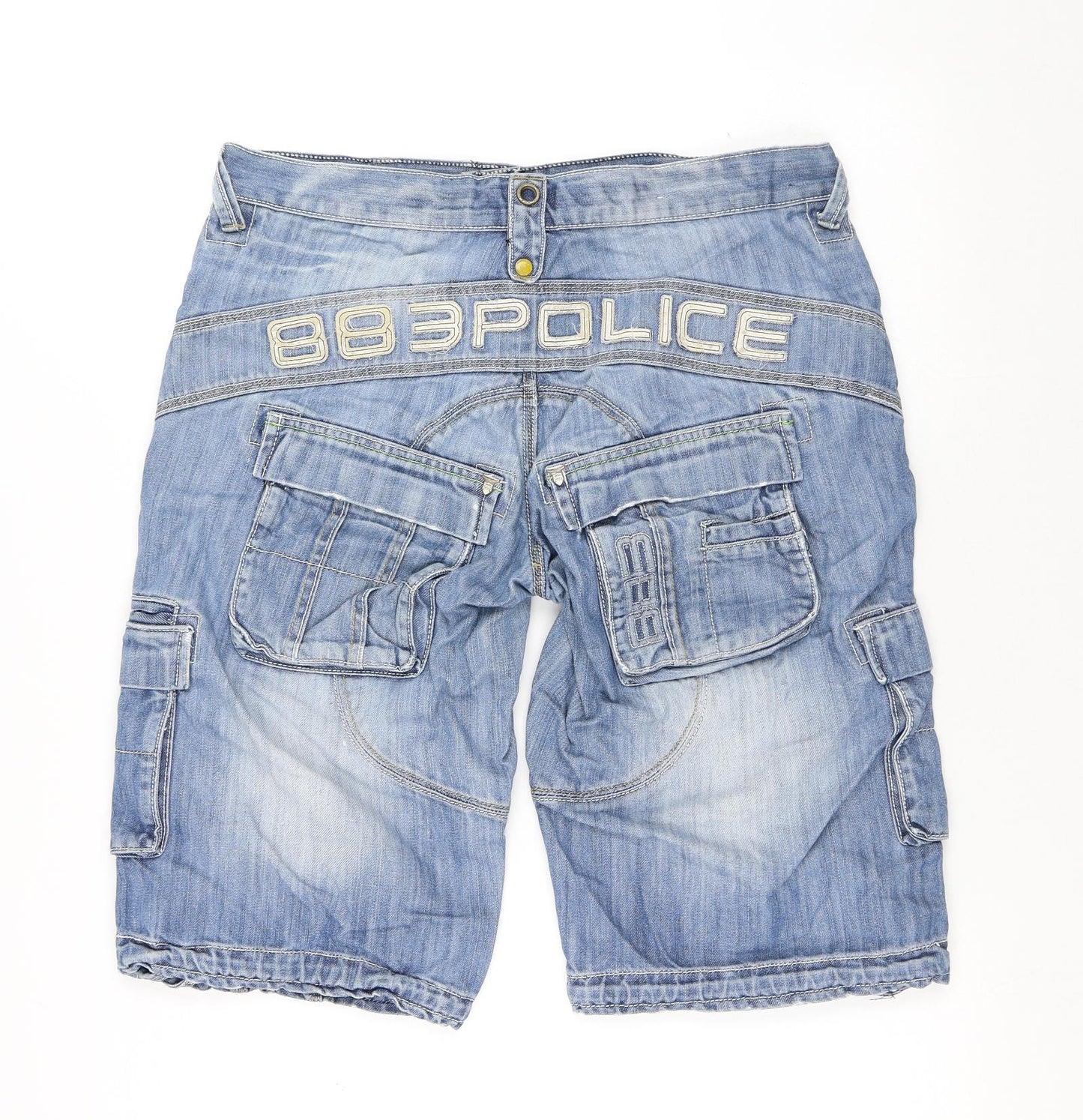 883 Police Mens Blue Cotton Cargo Shorts Size 34 in L14 in Regular Button