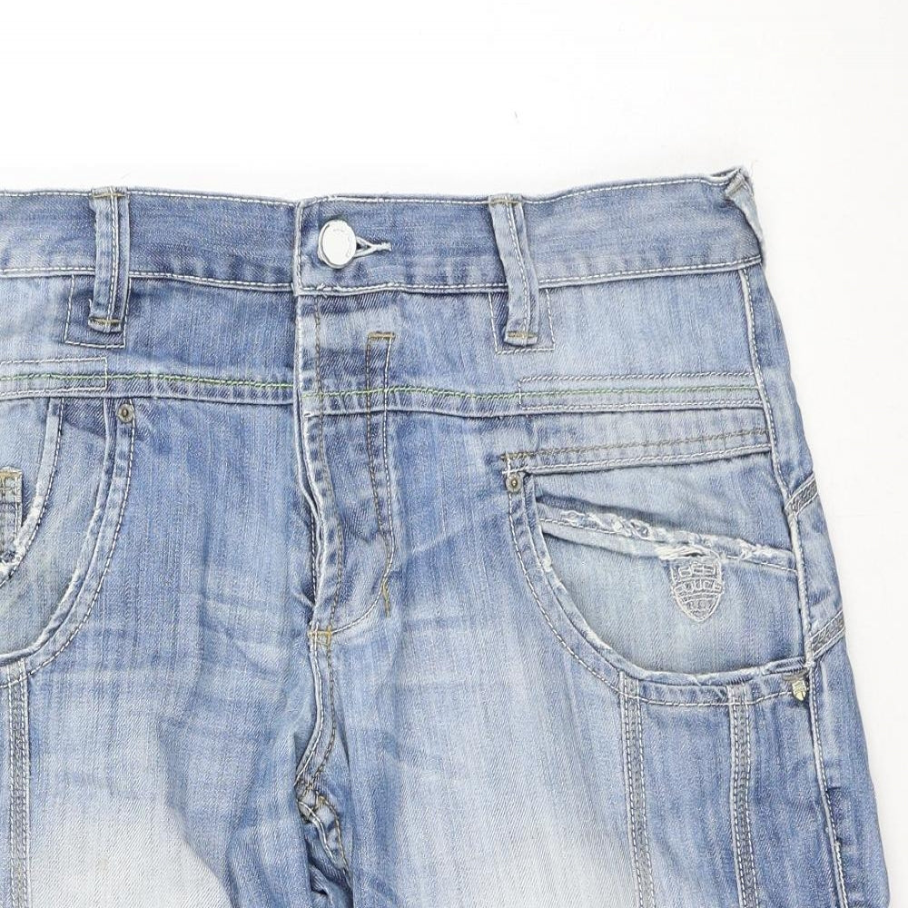 883 Police Mens Blue Cotton Cargo Shorts Size 34 in L14 in Regular Button
