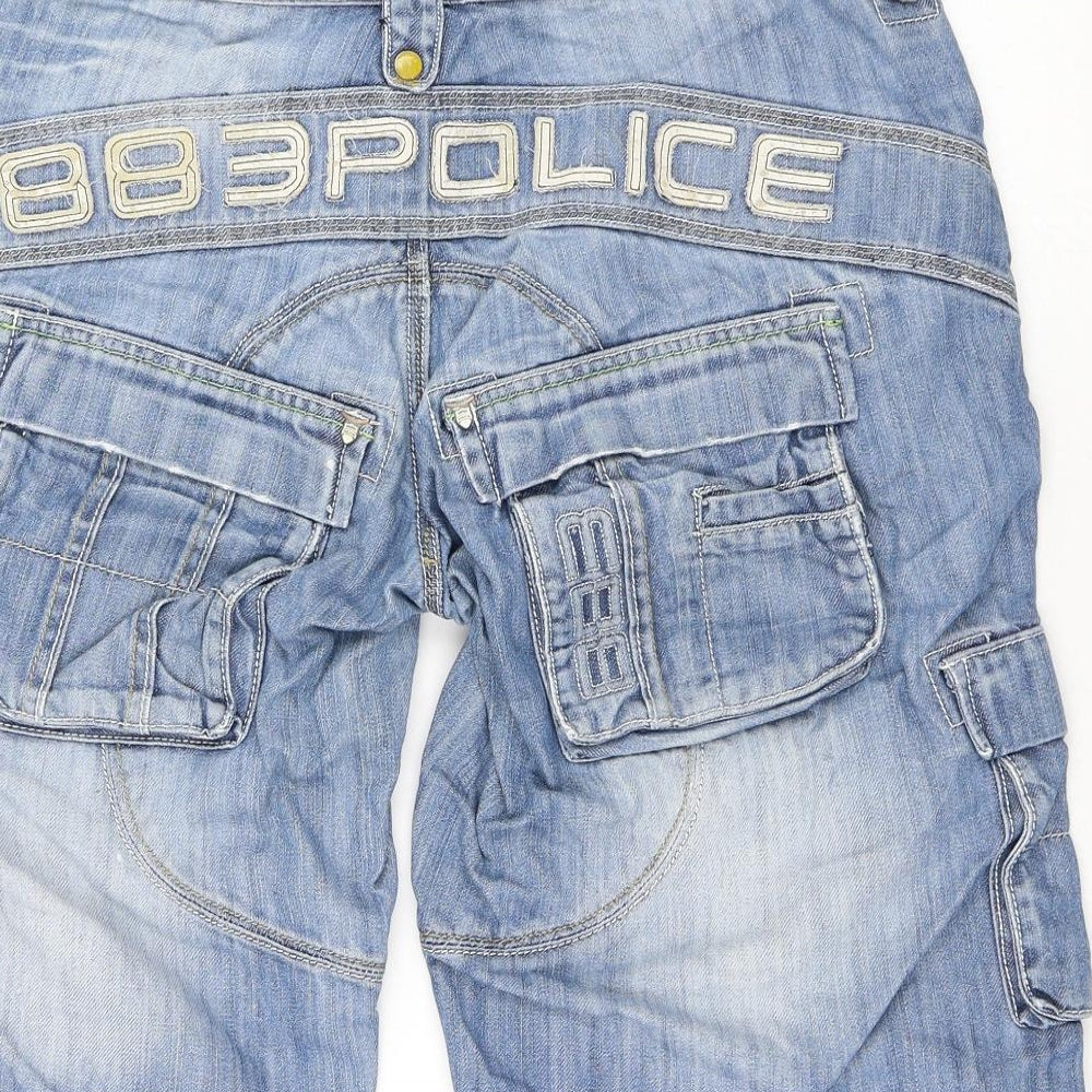 883 Police Mens Blue Cotton Cargo Shorts Size 34 in L14 in Regular Button
