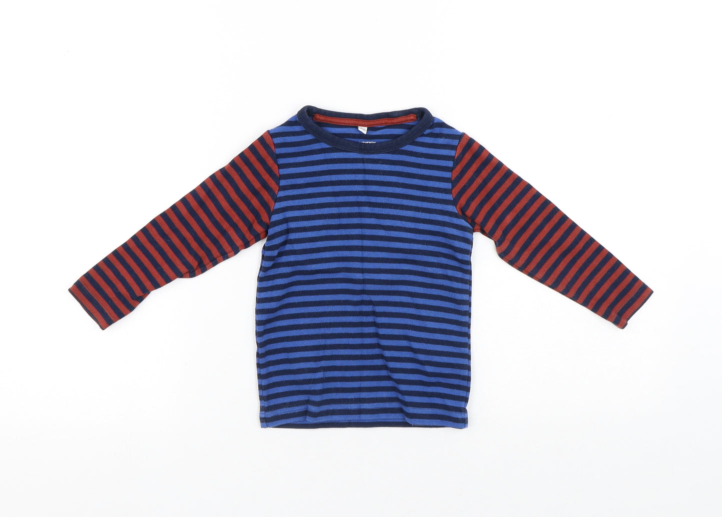 Marks and Spencer Boys Multicoloured Striped Cotton Basic T-Shirt Size 12-18 Months Round Neck