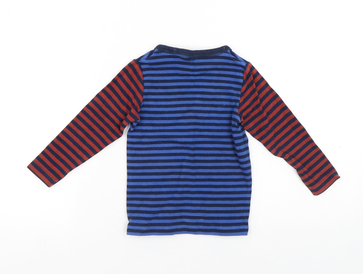 Marks and Spencer Boys Multicoloured Striped Cotton Basic T-Shirt Size 12-18 Months Round Neck