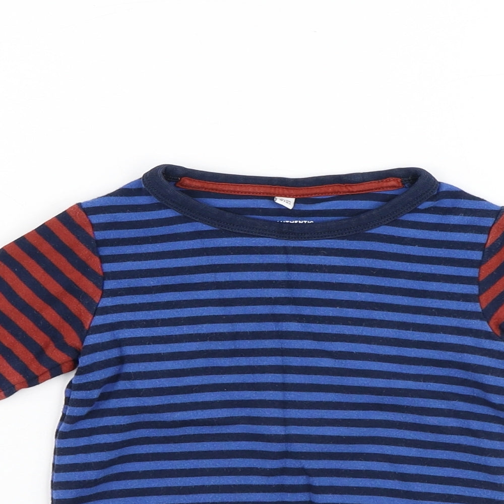 Marks and Spencer Boys Multicoloured Striped Cotton Basic T-Shirt Size 12-18 Months Round Neck
