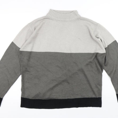 Damart Mens Grey High Neck Geometric Acrylic Pullover Jumper Size L