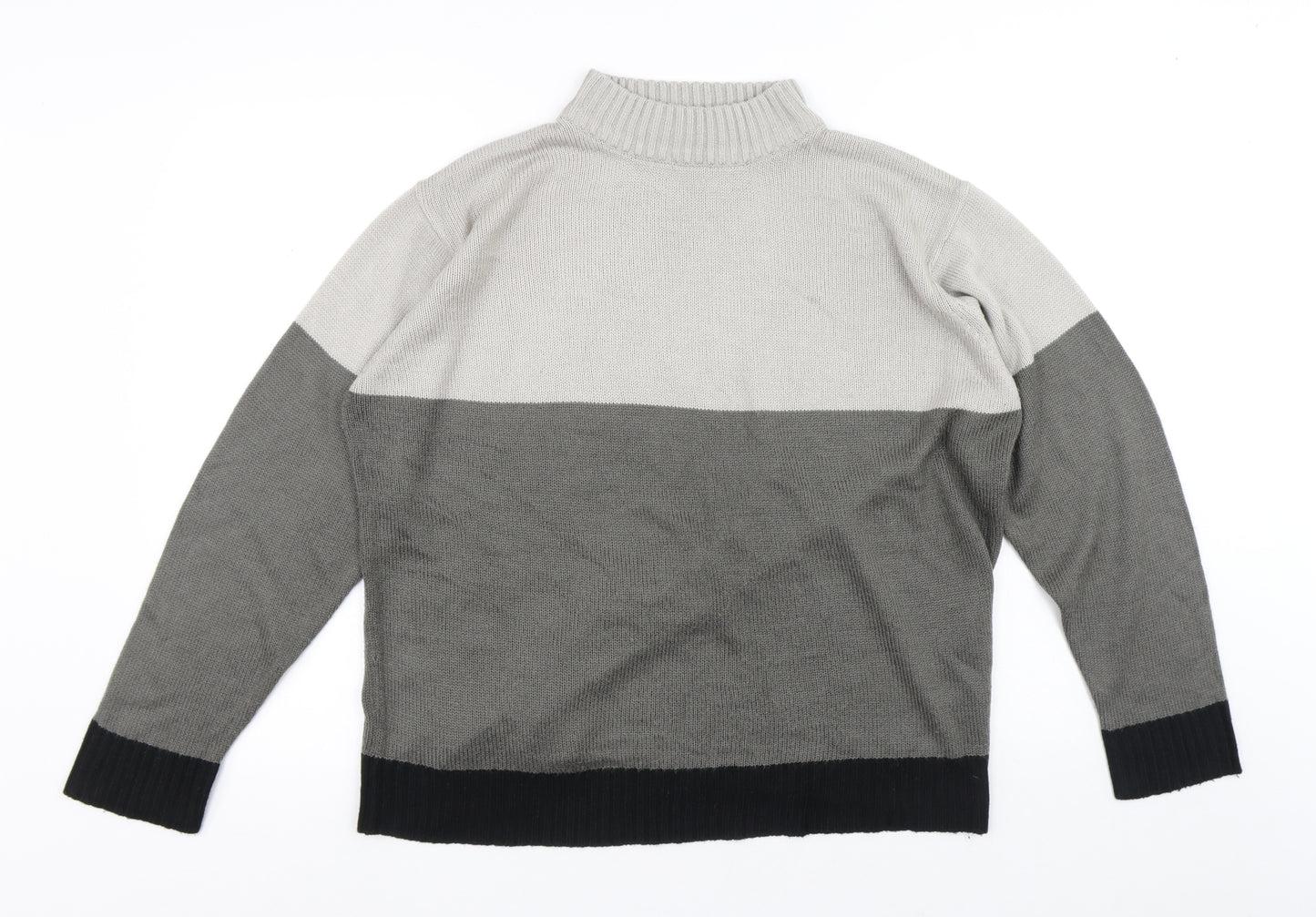 Damart Mens Grey High Neck Geometric Acrylic Pullover Jumper Size L