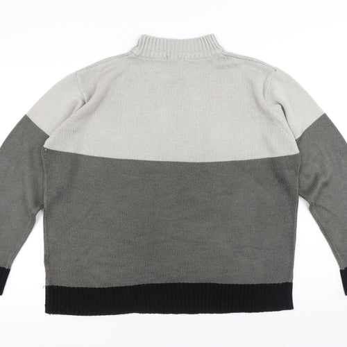 Damart Mens Grey High Neck Geometric Acrylic Pullover Jumper Size L