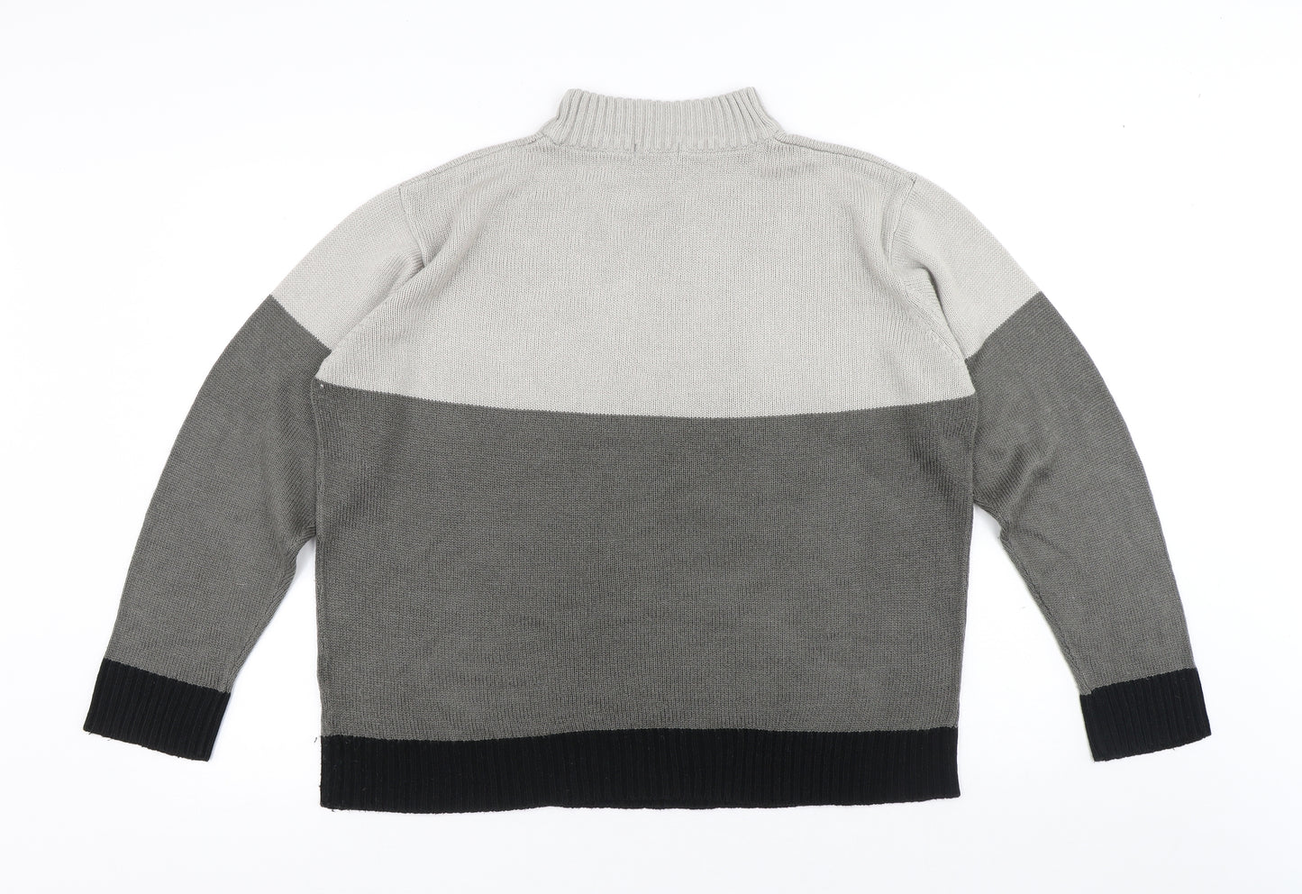 Damart Mens Grey High Neck Geometric Acrylic Pullover Jumper Size L