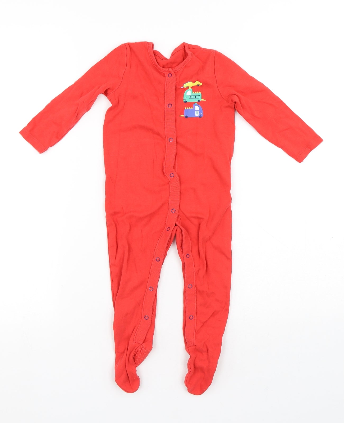 F&F Boys Red Cotton Babygrow One-Piece Size 12-18 Months Snap - Cars