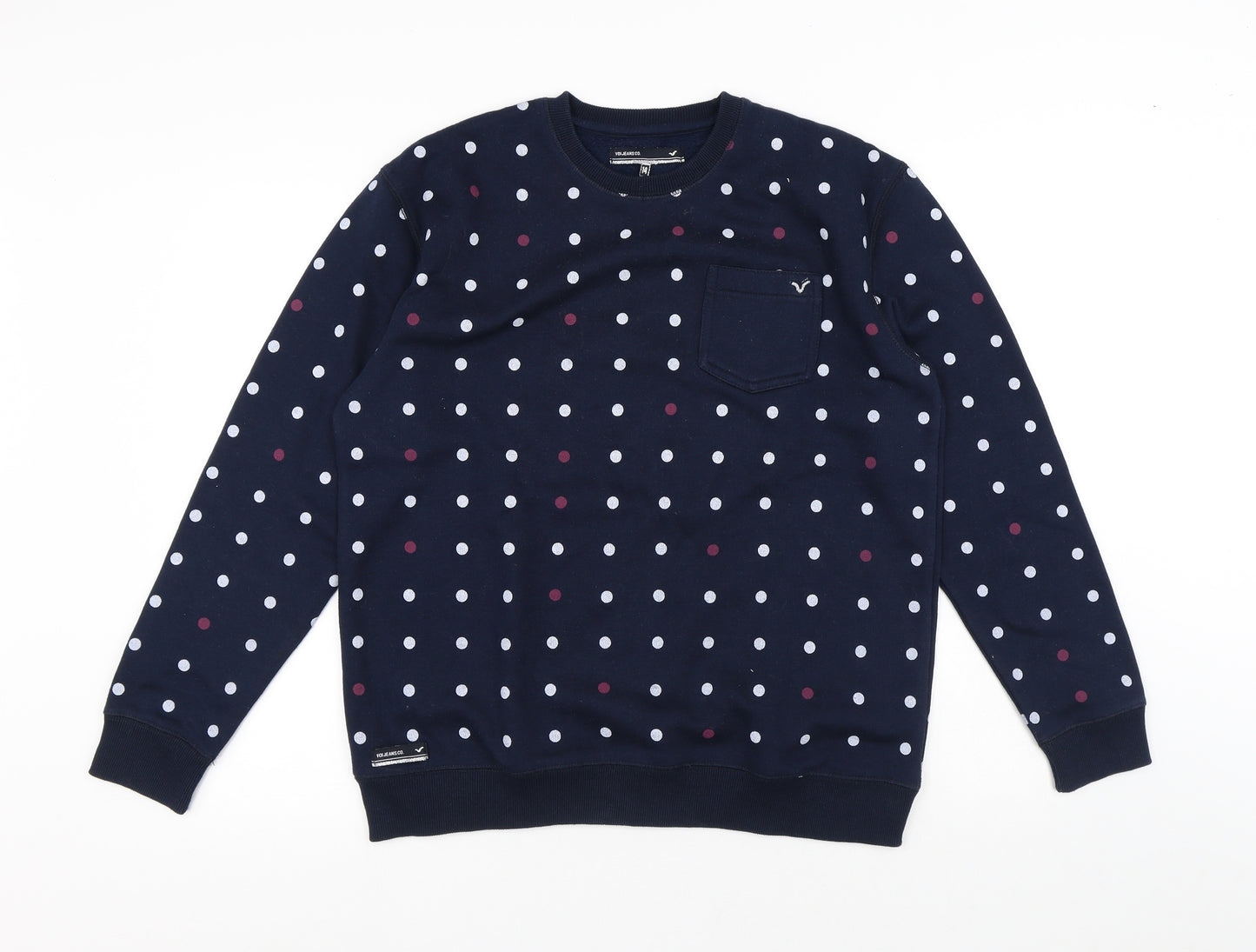 Voi Jeans Womens Blue Polka Dot Cotton Pullover Sweatshirt Size 14