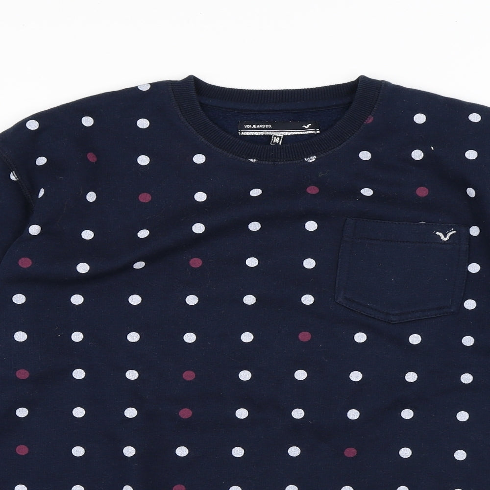Voi Jeans Womens Blue Polka Dot Cotton Pullover Sweatshirt Size 14