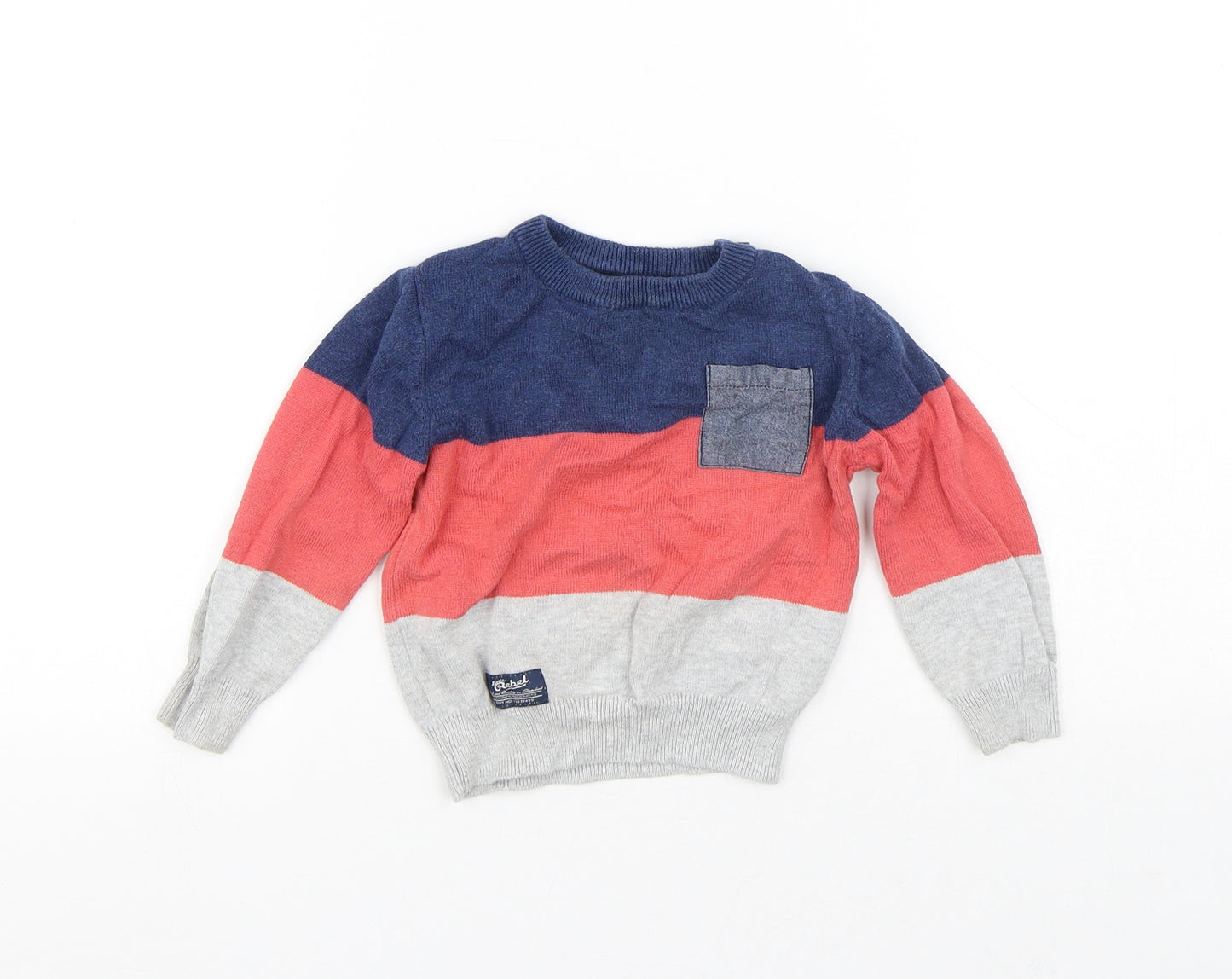 Little Rebel Boys Multicoloured Striped Cotton Pullover Jumper Size 12-18 Months Button