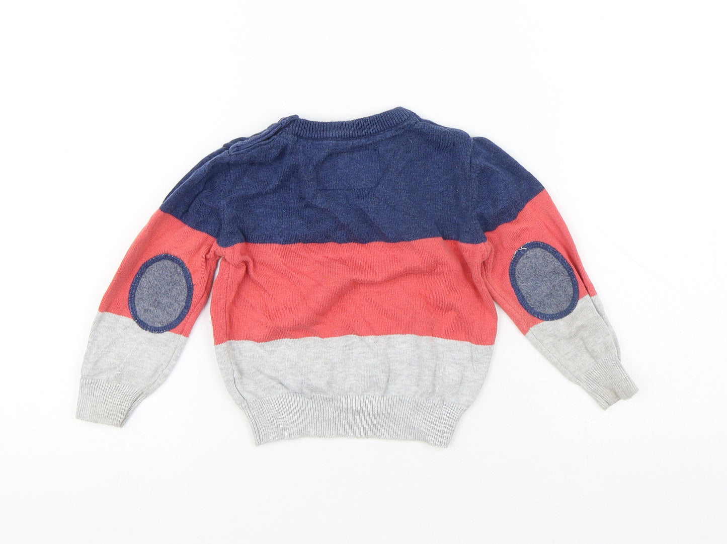 Little Rebel Boys Multicoloured Striped Cotton Pullover Jumper Size 12-18 Months Button