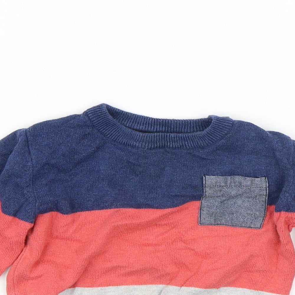 Little Rebel Boys Multicoloured Striped Cotton Pullover Jumper Size 12-18 Months Button