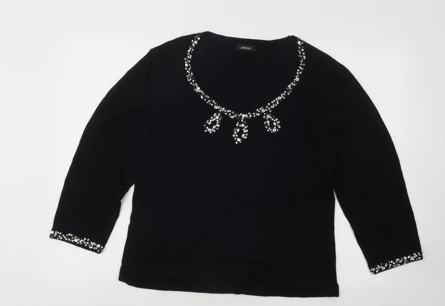 Papaya Womens Black Round Neck Polyester Pullover Jumper Size XL