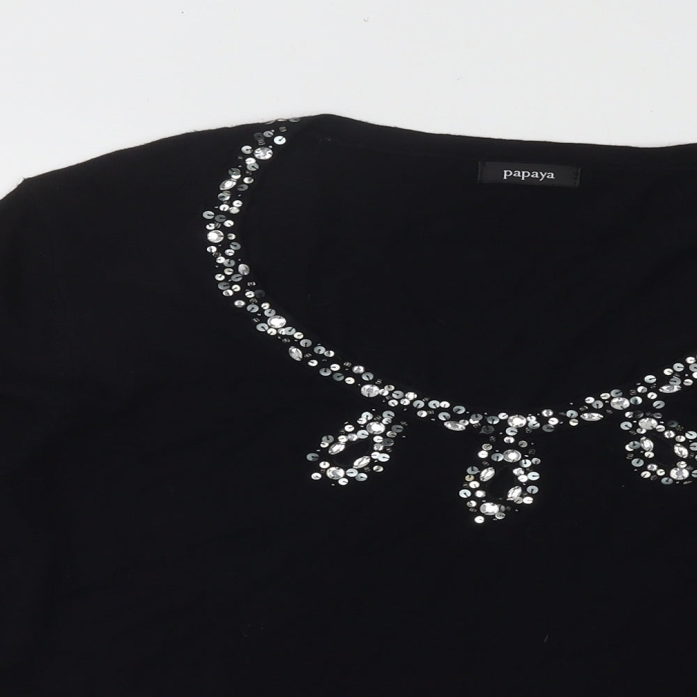 Papaya Womens Black Round Neck Polyester Pullover Jumper Size XL