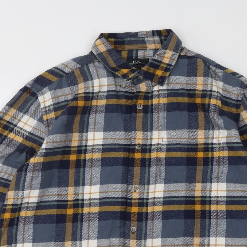 NEXT Mens Multicoloured Plaid Cotton Button-Up Size M Collared Button