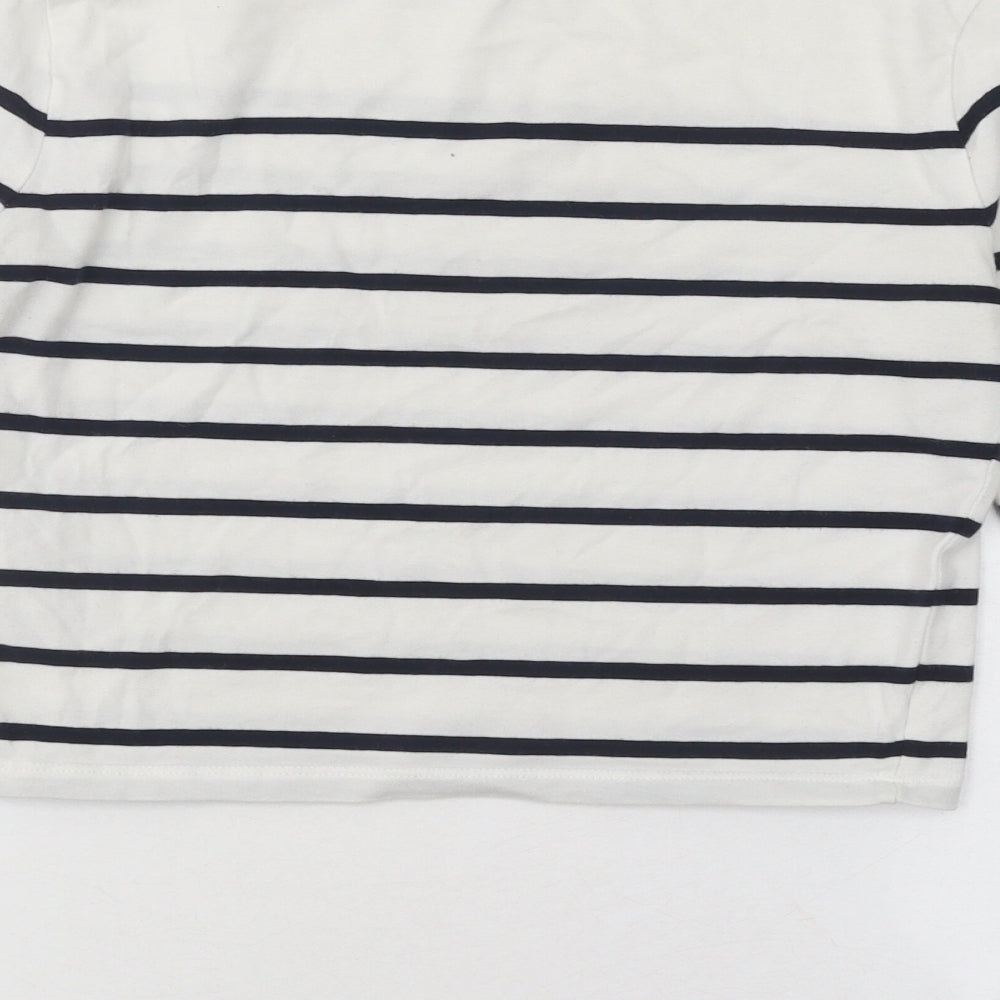 Topshop Womens White Striped Cotton Basic T-Shirt Size 8 Round Neck