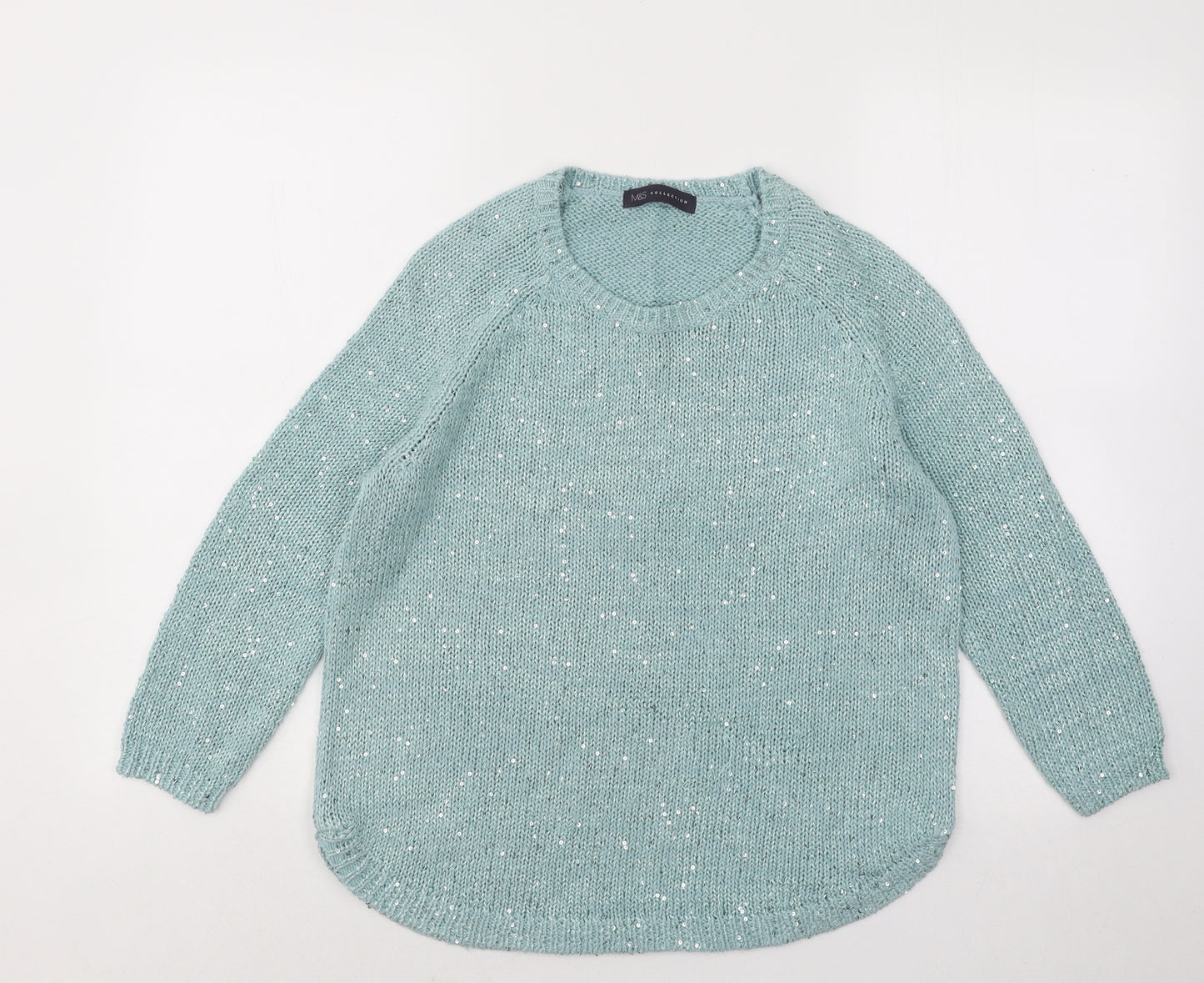 Marks and Spencer Womens Blue Round Neck Cotton Pullover Jumper Size 10