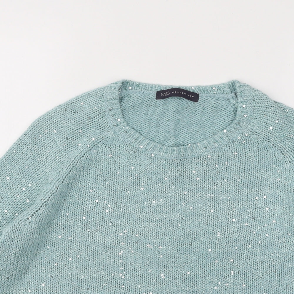 Marks and Spencer Womens Blue Round Neck Cotton Pullover Jumper Size 10