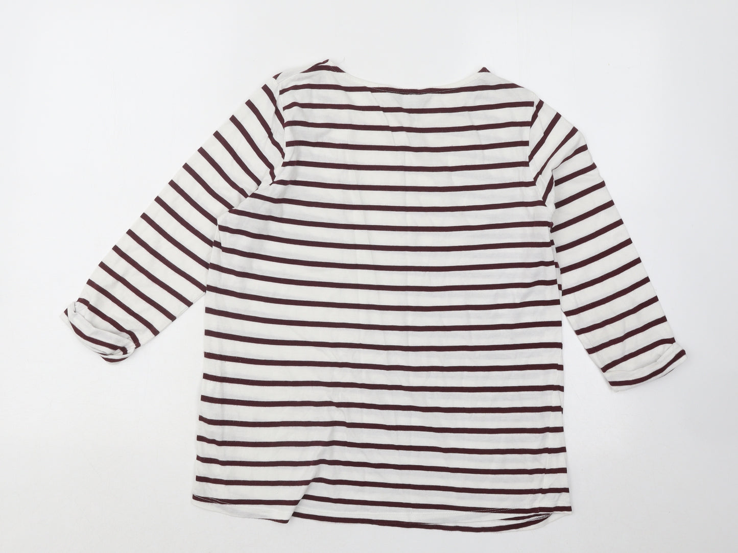 New Look Womens White Striped Cotton Basic T-Shirt Size 10 Round Neck