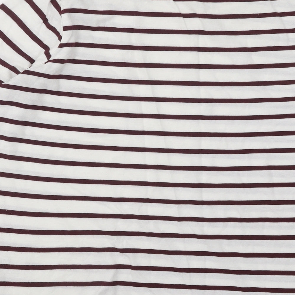 New Look Womens White Striped Cotton Basic T-Shirt Size 10 Round Neck