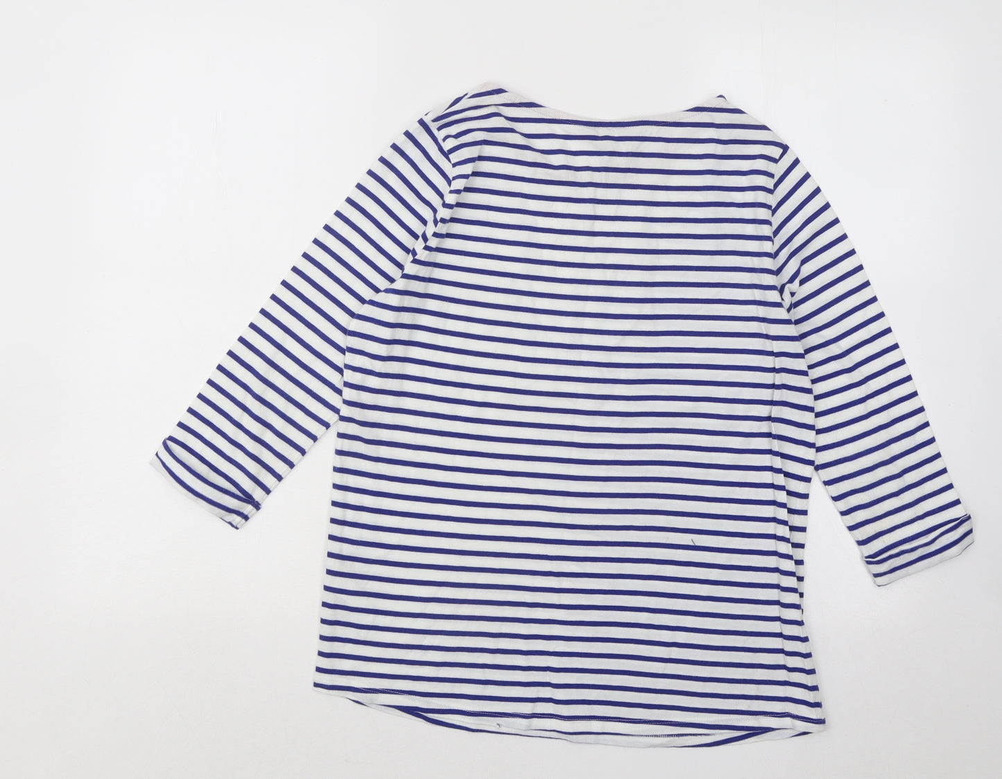 New Look Womens White Striped Cotton Basic T-Shirt Size 10 Round Neck