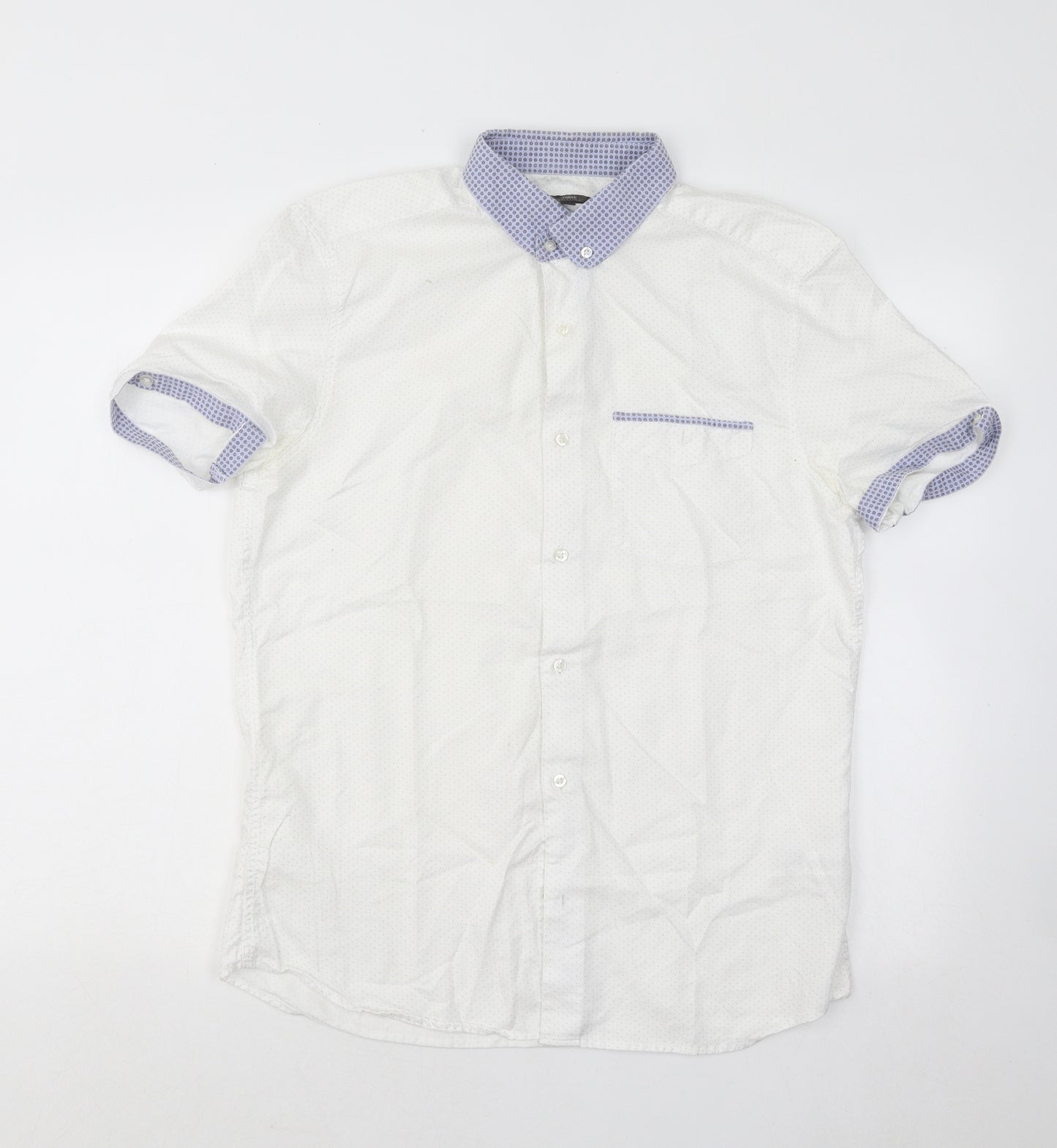 NEXT Mens White Geometric Cotton Button-Up Size M Collared Button