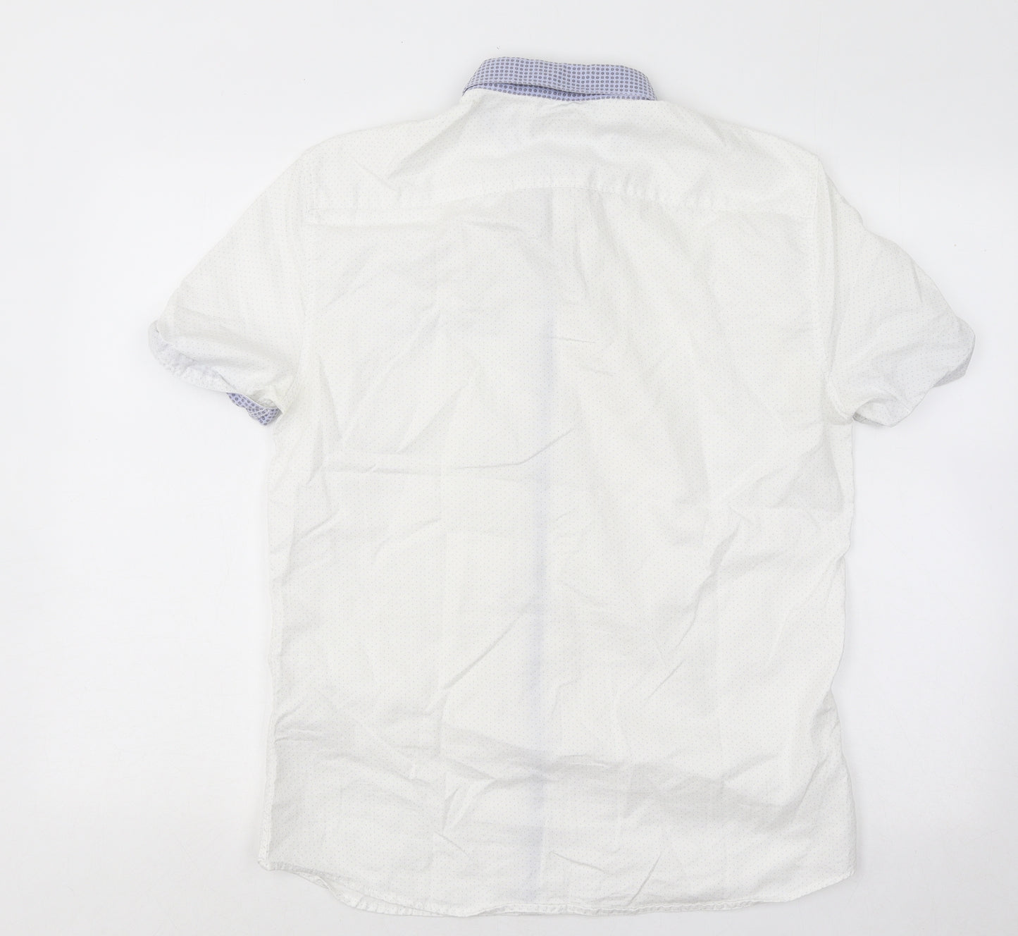 NEXT Mens White Geometric Cotton Button-Up Size M Collared Button