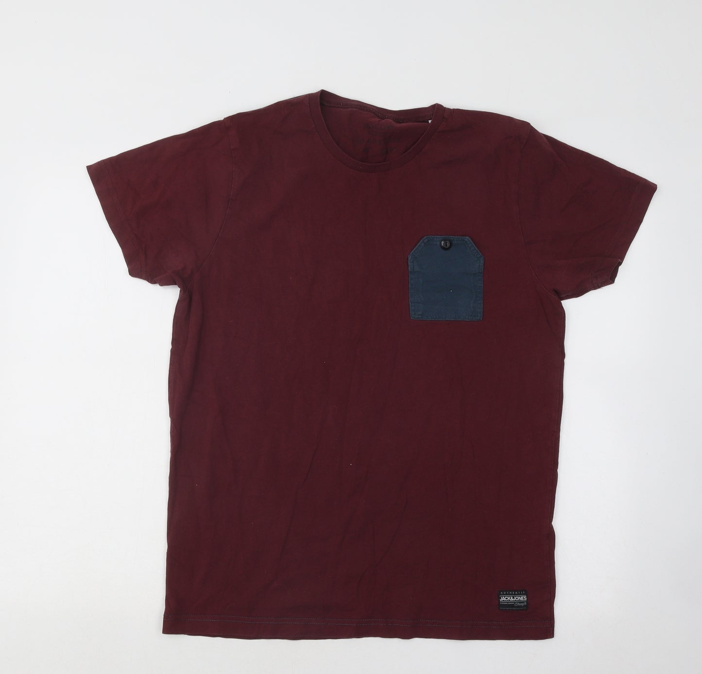 JACK & JONES Mens Red Cotton T-Shirt Size XL Round Neck