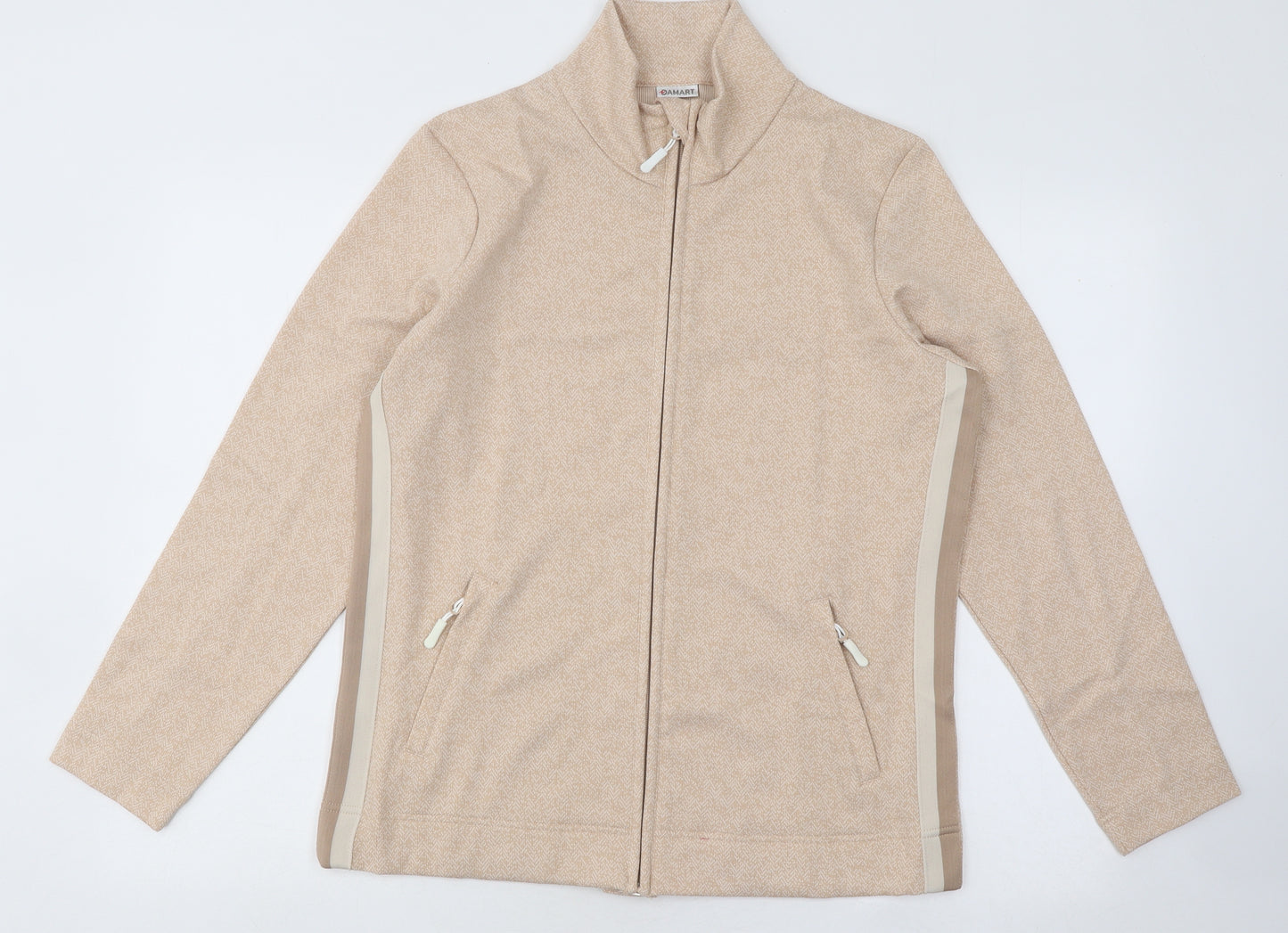 Damart Womens Beige Geometric Polyester Full Zip Sweatshirt Size 14 Zip