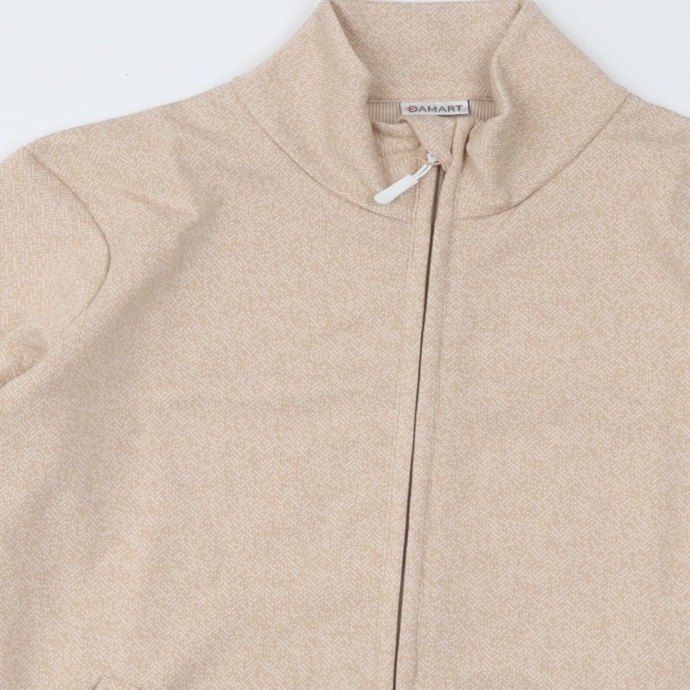 Damart Womens Beige Geometric Polyester Full Zip Sweatshirt Size 14 Zip