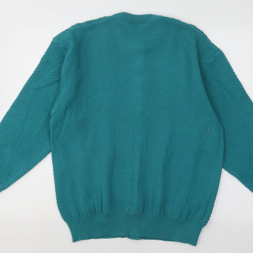 Capers Womens Blue Round Neck Geometric Acrylic Cardigan Jumper Size XL