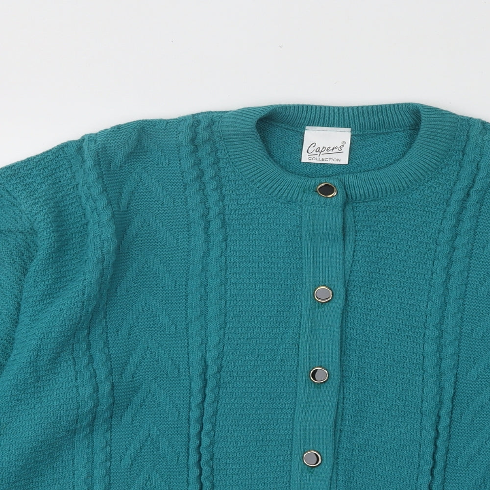 Capers Womens Blue Round Neck Geometric Acrylic Cardigan Jumper Size XL