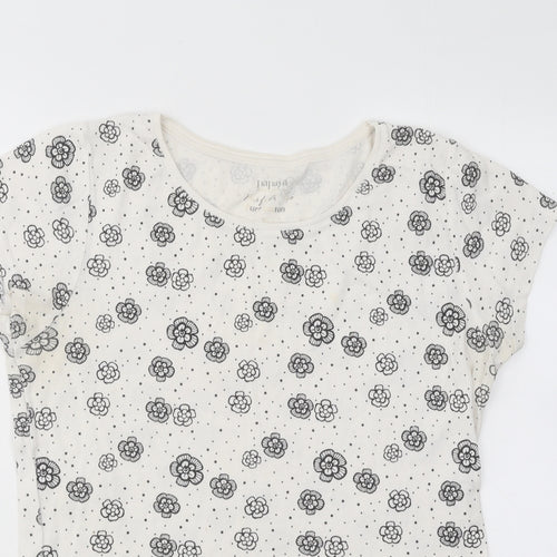 Papaya Womens White Geometric Cotton Basic T-Shirt Size 16 Round Neck