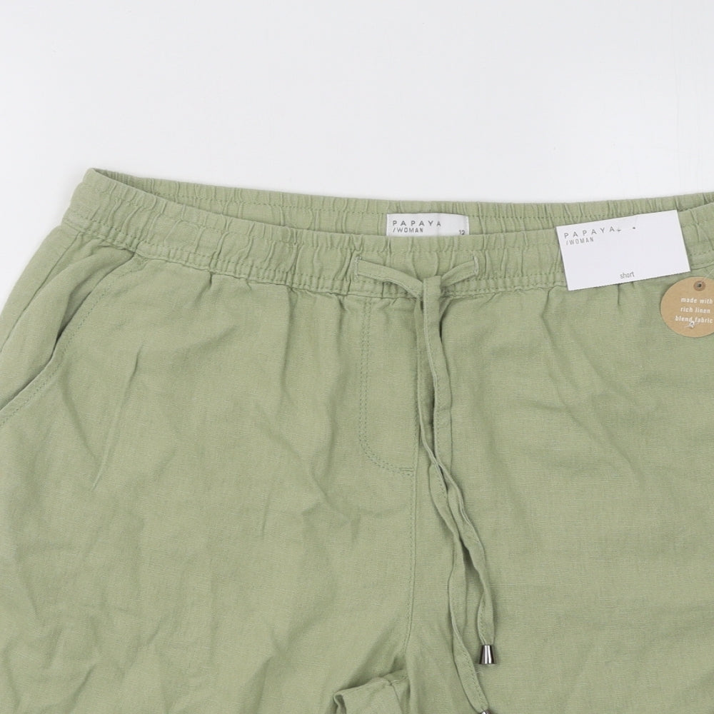 Papaya Womens Green Linen Sweat Shorts Size 12 Regular Drawstring