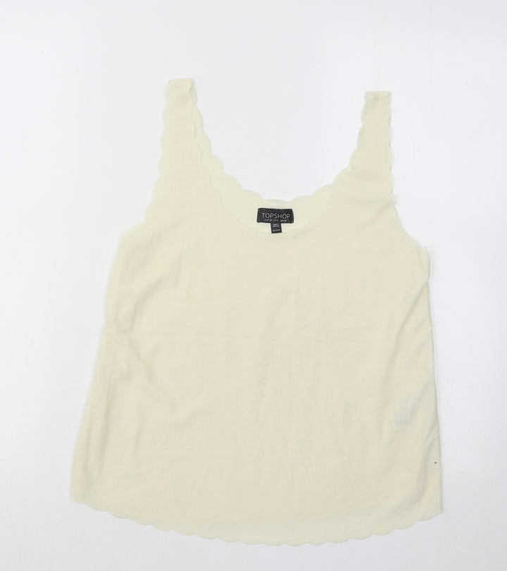 Topshop Womens Yellow Polyester Basic Tank Size 10 Round Neck