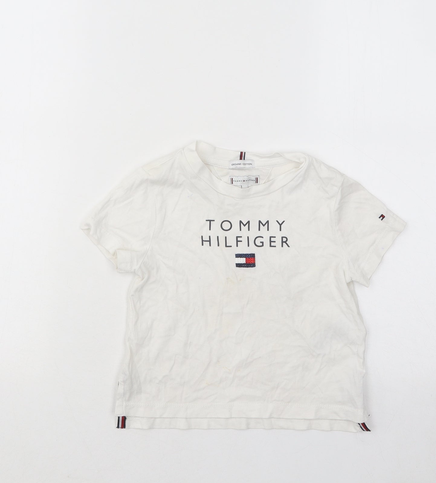 Tommy Hilfiger Boys White Cotton Basic T-Shirt Size 2-3 Years Round Neck Pullover